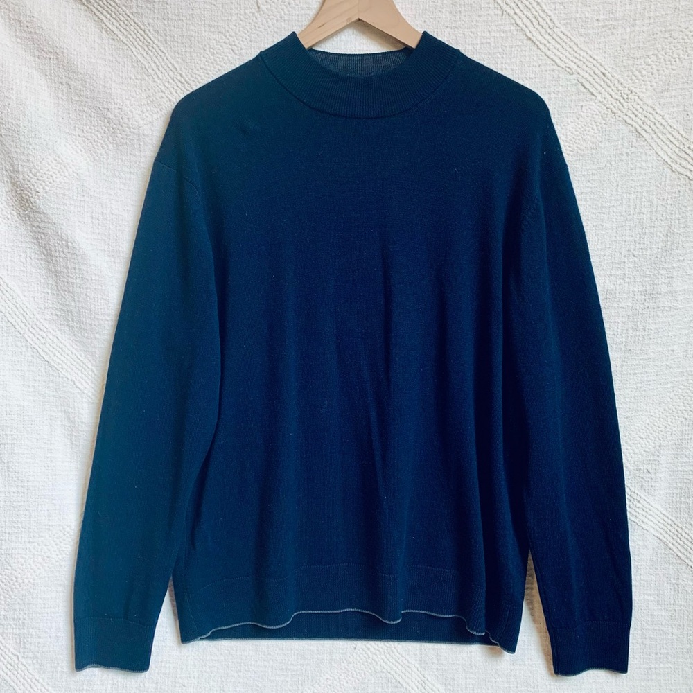 Patrick James Men's Navy Extra Fine Merino Wool Knit Sweater Size XL Long Sleeve